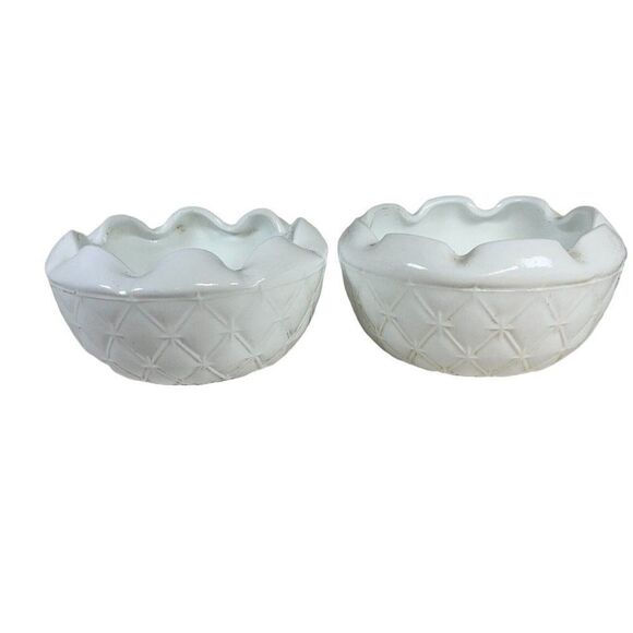 Vtg Lot 2 Indiana Glass Milk Glass Rose Trinket Bowl Quilted Diamond Ashtray - Picture 1 of 4